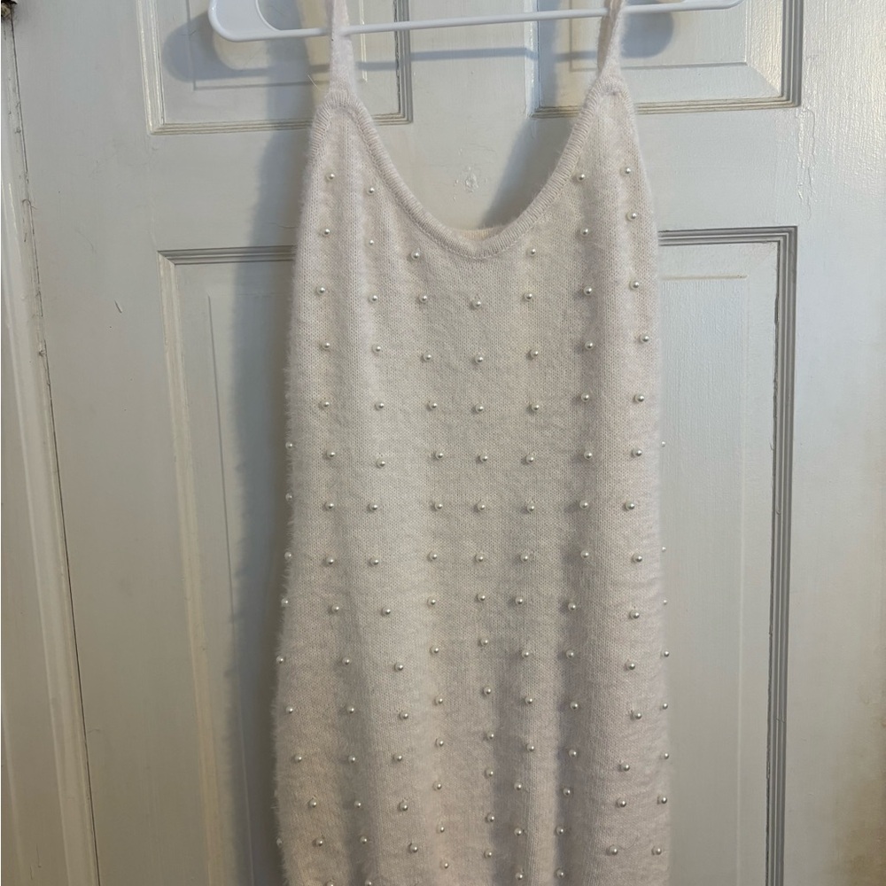 Elegant White Pearl-Embellished Dress